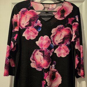 Chico's Ladies Black/Pink Floral Tunic Size 2 (US Size 12 or Large)